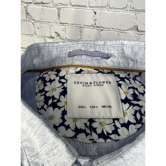 NEW Denim & Flower Mens SZ L Short Sleeve Button Down Shirt Palm Tree Print - Picture 9 of 9